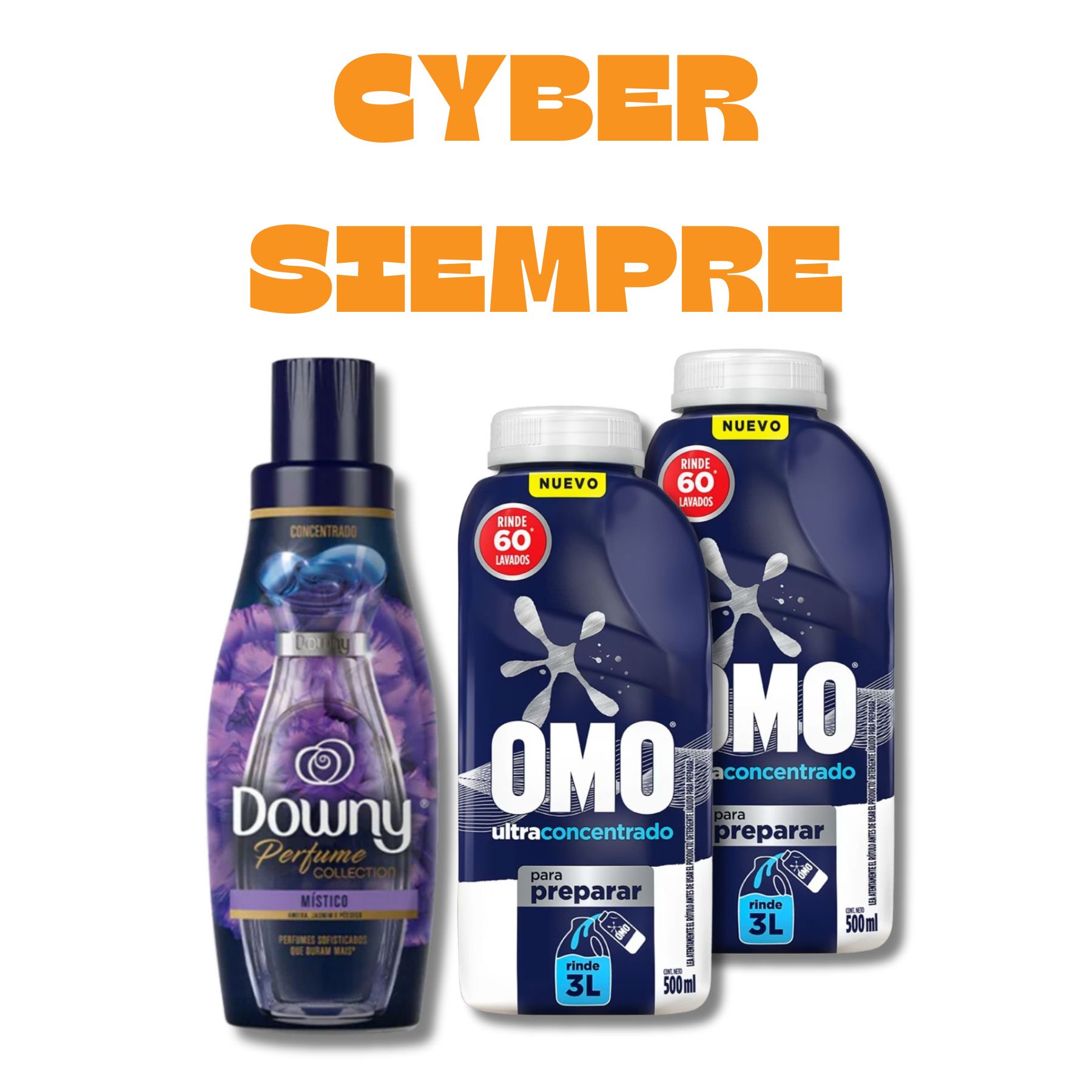 Carga Masiva (65) Pack Ultra Detergente + Suavizante 1 Downy 450 ml + 2 OMO 500 ml - Imagen 1